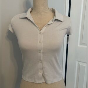 American Eagle white crop collared button up top small
